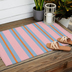 Cute Basic Stripe Pattern in Pink, Light Blue, and Orange Outdoor Rug Gallery Image 2