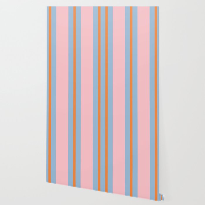 Cute Basic Stripe Pattern in Pink, Light Blue, and Orange Wallpaper Gallery Image 2