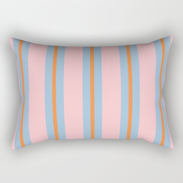 Cute Basic Stripe Pattern in Pink, Light Blue, and Orange Rectangular Pillow Gallery Image 2