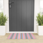 Cute Basic Stripe Pattern in Pink, Light Blue, and Orange Welcome Mat Gallery Image 3