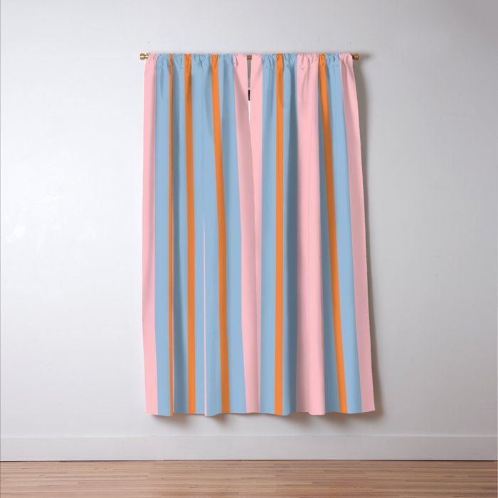 Cute Basic Stripe Pattern in Pink, Light Blue, and Orange Window Curtain Gallery Image 3