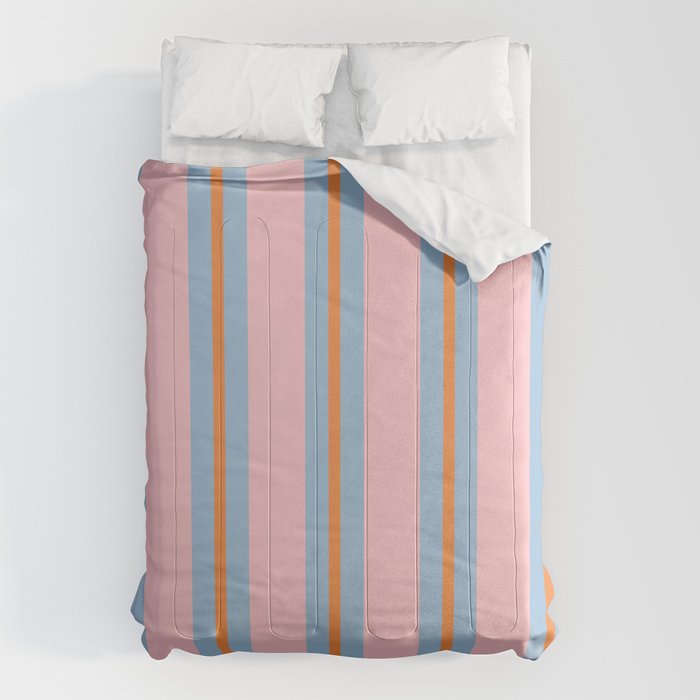 Cute Basic Stripe Pattern in Pink, Light Blue, and Orange Comforter Gallery Image 1