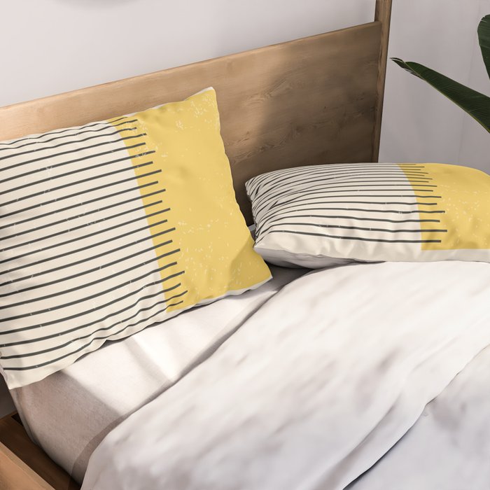 Yellow Lemon Square Stripes Mid Century Modern Minimalist Rothko Inspired Colourfield Stripes Pillow Sham Gallery Image 2