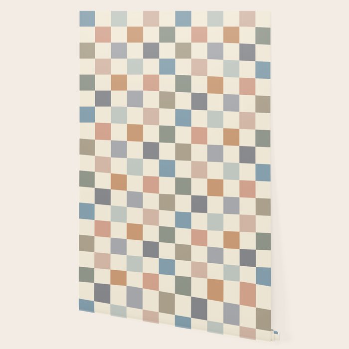 Blue & Beige Neutral Checker Wallpaper Gallery Image 2