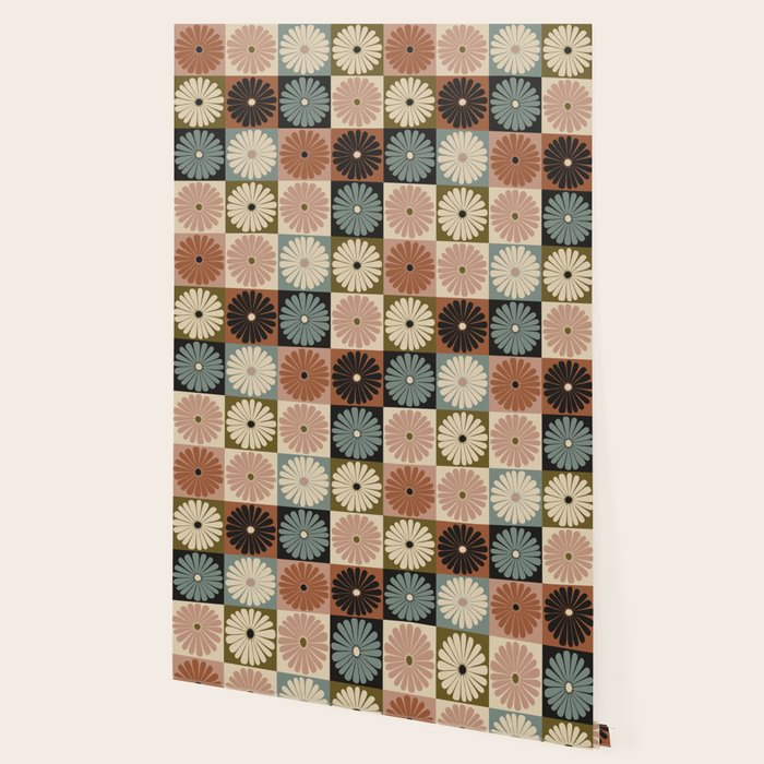 Retro Flowers Check Pattern II Wallpaper Gallery Image 2