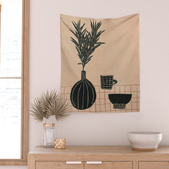Still Life with a Vase, Bowl, and a Cup of Tea Wall Tapestry Gallery Image 2