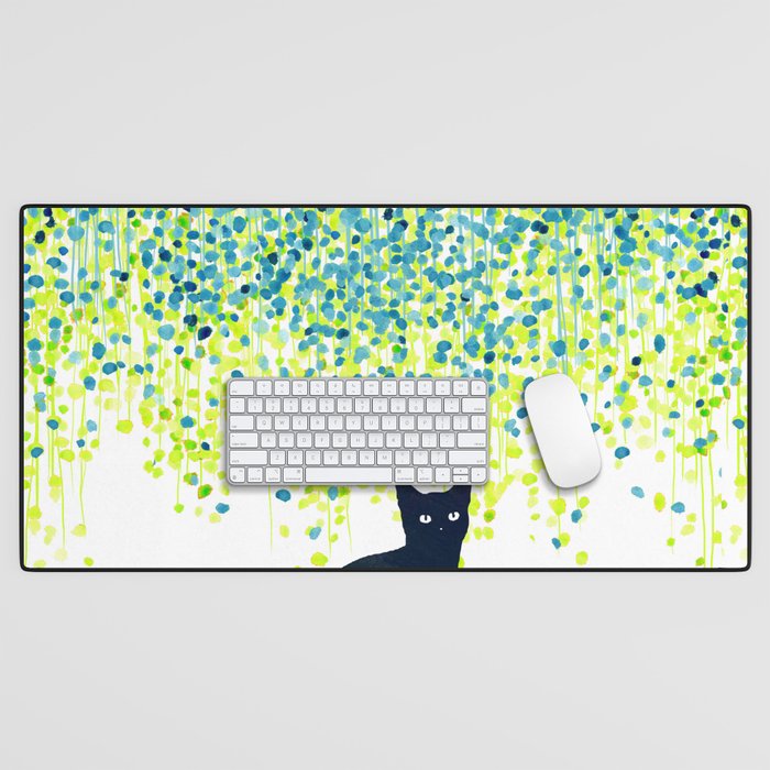 Cat in the garden under willow tree Desk Mat Gallery Image 1