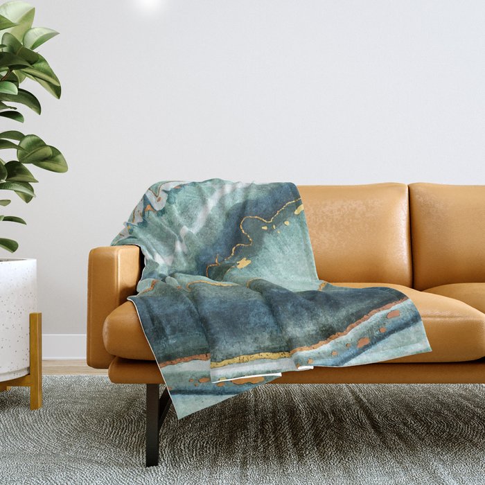 Gold Turquoise Agate Throw Blanket Gallery Image 1