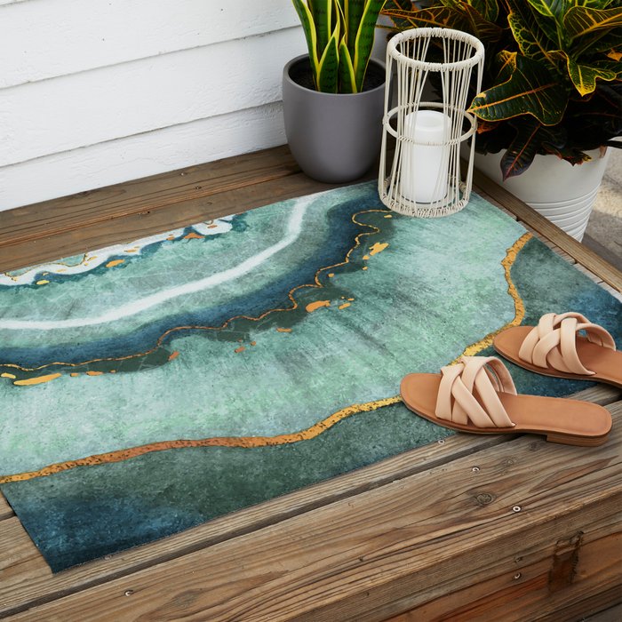Gold Turquoise Agate Outdoor Rug Gallery Image 2