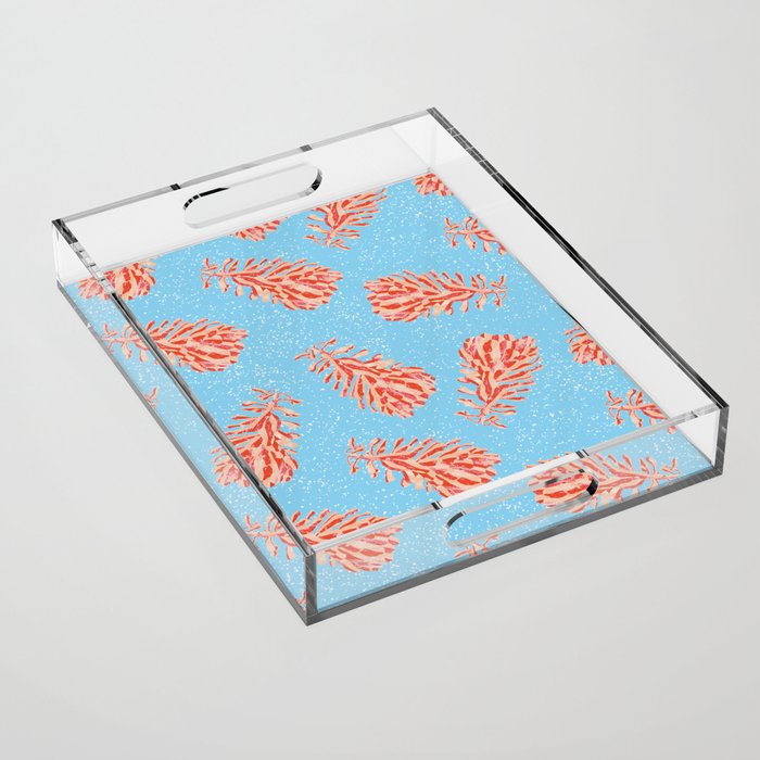 Dancing Pinecones in Light Blue & Red Acrylic Tray Gallery Image 1