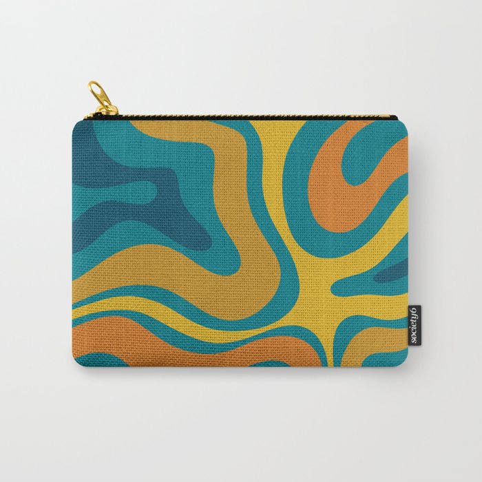 Modern Retro Liquid Swirl Abstract Pattern in Moroccan Teal Blue, Mustard, and Orange Carry All Pouch Gallery Image 1