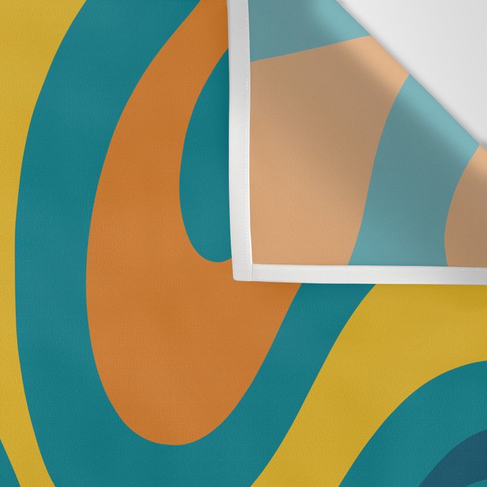 Modern Retro Liquid Swirl Abstract Pattern in Moroccan Teal Blue, Mustard, and Orange Wall Tapestry Gallery Image 3