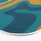 Modern Retro Liquid Swirl Abstract Pattern in Moroccan Teal Blue, Mustard, and Orange Bath Mat Gallery Image 3