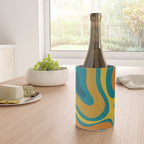 Modern Retro Liquid Swirl Abstract Pattern in Moroccan Teal Blue, Mustard, and Orange Wine Chiller Gallery Image 4