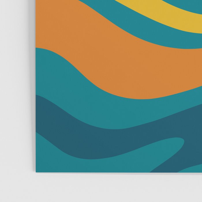 Modern Retro Liquid Swirl Abstract Pattern in Moroccan Teal Blue, Mustard, and Orange Poster Gallery Image 3
