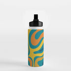 Modern Retro Liquid Swirl Abstract Pattern in Moroccan Teal Blue, Mustard, and Orange Water Bottle Gallery Image 2