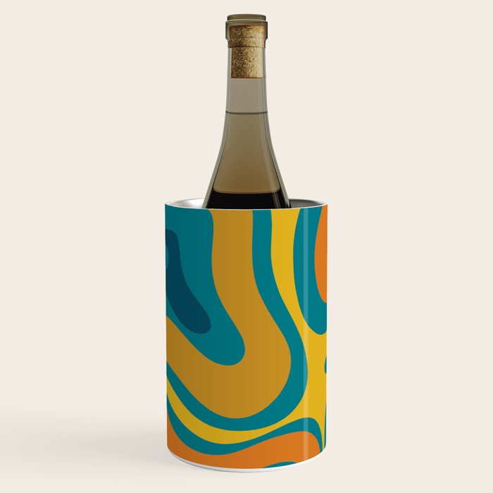 Modern Retro Liquid Swirl Abstract Pattern in Moroccan Teal Blue, Mustard, and Orange Wine Chiller Gallery Image 1