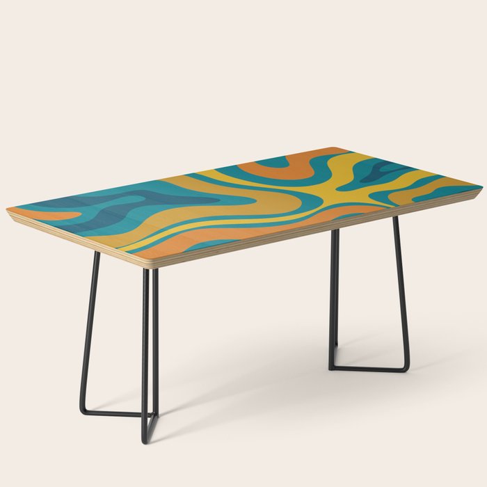 Modern Retro Liquid Swirl Abstract Pattern in Moroccan Teal Blue, Mustard, and Orange Coffee Table Gallery Image 1
