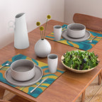 Modern Retro Liquid Swirl Abstract Pattern in Moroccan Teal Blue, Mustard, and Orange Placemat Gallery Image 2