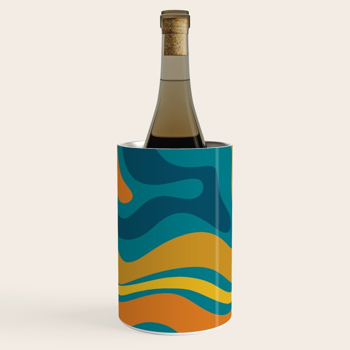 Modern Retro Liquid Swirl Abstract Pattern in Moroccan Teal Blue, Mustard, and Orange Wine Chiller Gallery Image 2