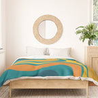 Modern Retro Liquid Swirl Abstract Pattern in Moroccan Teal Blue, Mustard, and Orange Duvet Cover Gallery Image 3