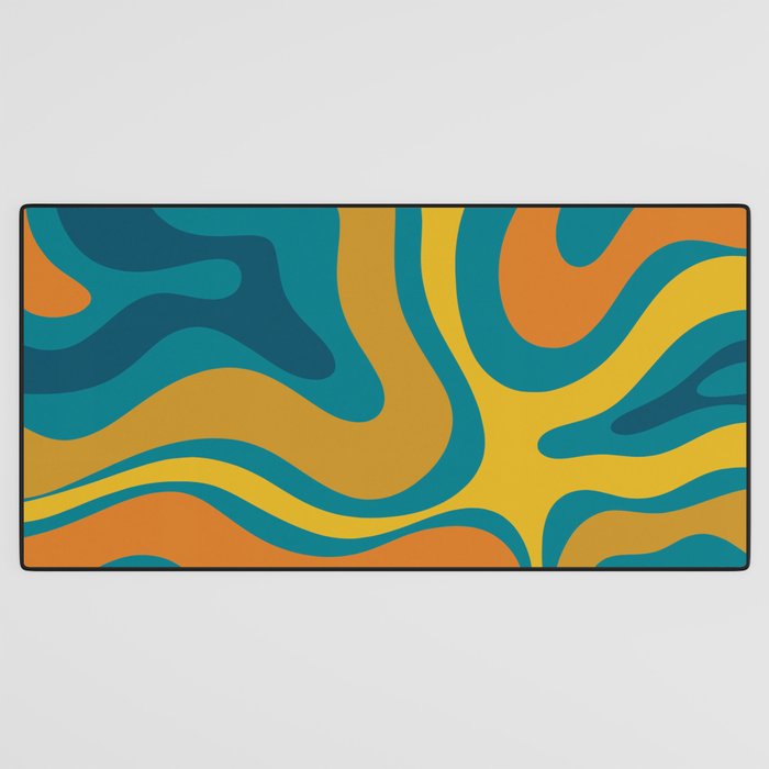 Modern Retro Liquid Swirl Abstract Pattern in Moroccan Teal Blue, Mustard, and Orange Desk Mat Gallery Image 3