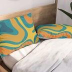 Modern Retro Liquid Swirl Abstract Pattern in Moroccan Teal Blue, Mustard, and Orange Pillow Sham Gallery Image 2
