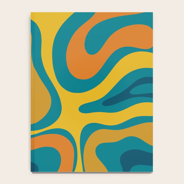 Modern Retro Liquid Swirl Abstract Pattern in Moroccan Teal Blue, Mustard, and Orange Notebook Gallery Image 4