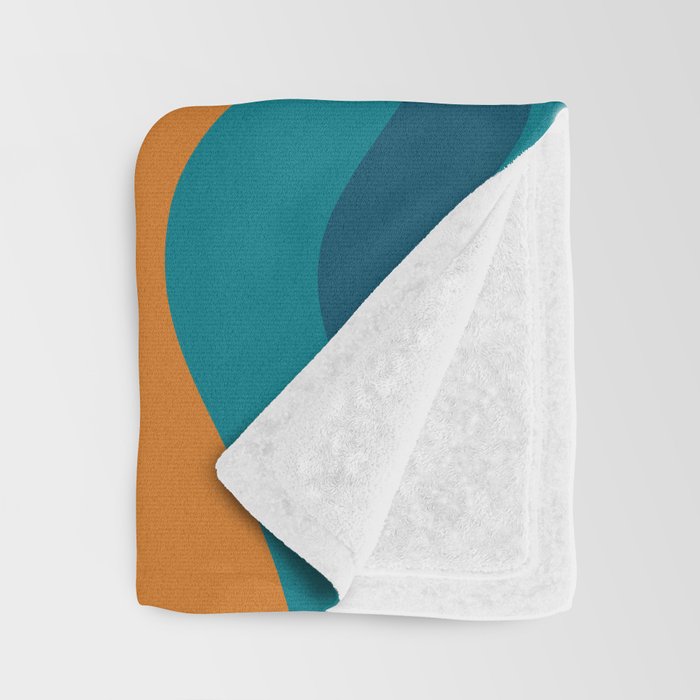 Modern Retro Liquid Swirl Abstract Pattern in Moroccan Teal Blue, Mustard, and Orange Throw Blanket Gallery Image 3