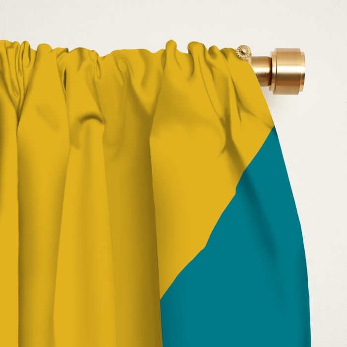 Modern Retro Liquid Swirl Abstract Pattern in Moroccan Teal Blue, Mustard, and Orange Window Curtain Gallery Image 2