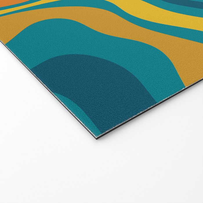 Modern Retro Liquid Swirl Abstract Pattern in Moroccan Teal Blue, Mustard, and Orange Welcome Mat Gallery Image 2