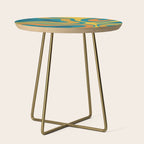 Modern Retro Liquid Swirl Abstract Pattern in Moroccan Teal Blue, Mustard, and Orange Side Table Gallery Image 1