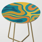 Modern Retro Liquid Swirl Abstract Pattern in Moroccan Teal Blue, Mustard, and Orange Side Table Gallery Image 2