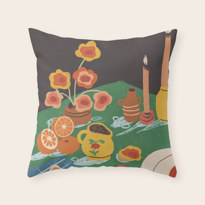 Green table Throw Pillow Gallery Image 1