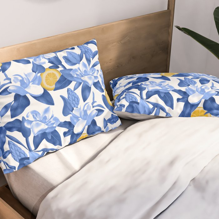 Porcelain Magnolias Flowers and Lemons Pillow Sham Gallery Image 2