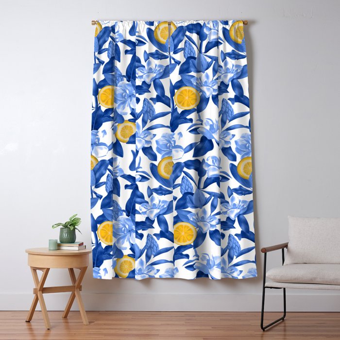 Porcelain Magnolias Flowers and Lemons Window Curtain Gallery Image 5