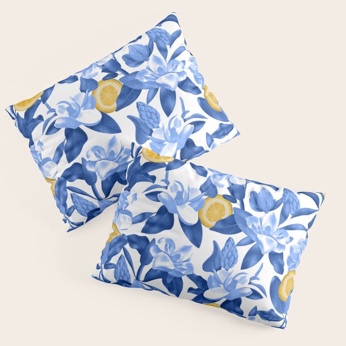 Porcelain Magnolias Flowers and Lemons Pillow Sham Gallery Image 1