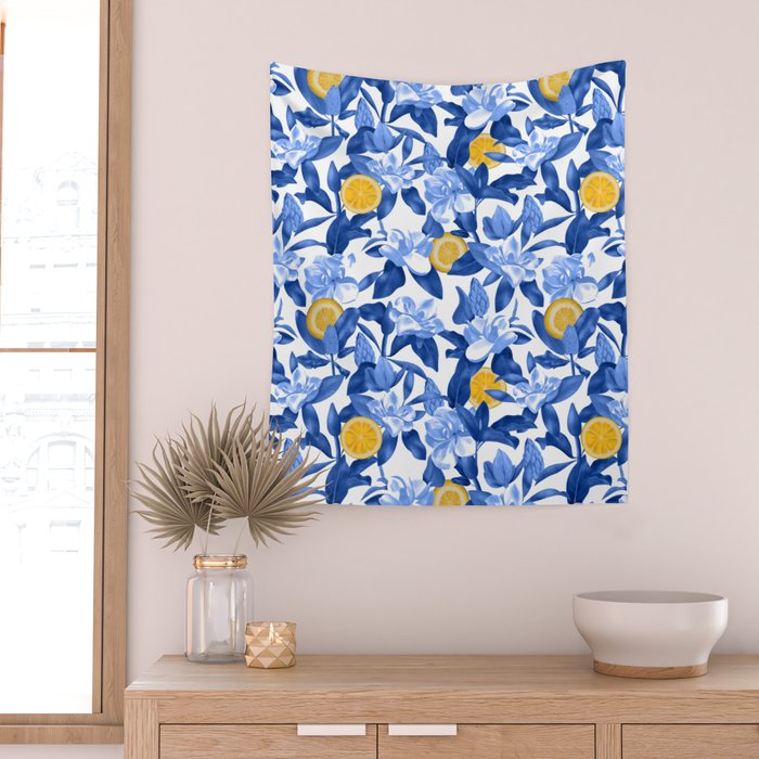 Porcelain Magnolias Flowers and Lemons Wall Tapestry Gallery Image 2