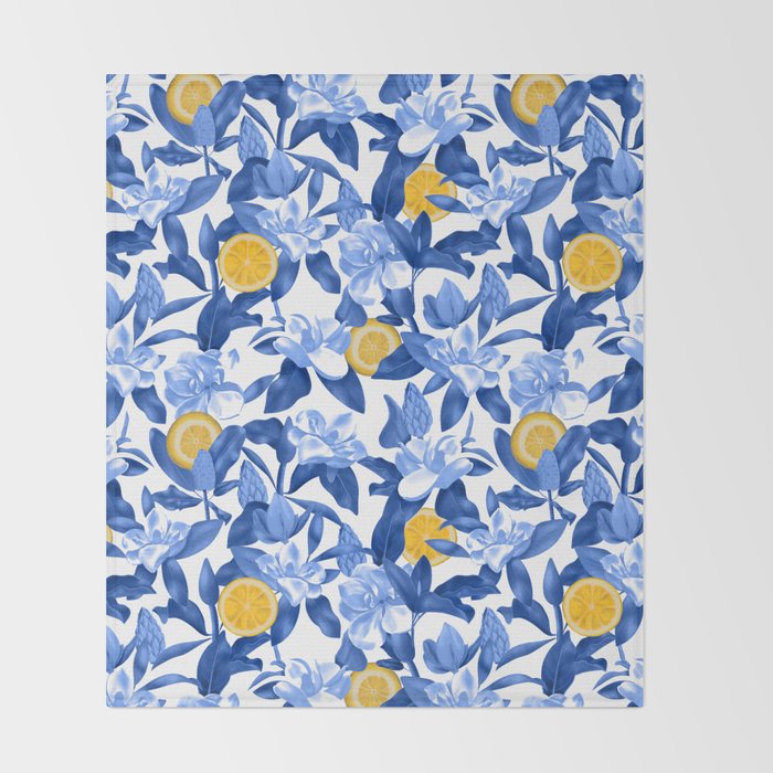 Porcelain Magnolias Flowers and Lemons Throw Blanket Gallery Image 2