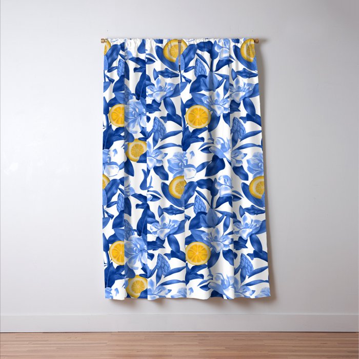 Porcelain Magnolias Flowers and Lemons Window Curtain Gallery Image 3