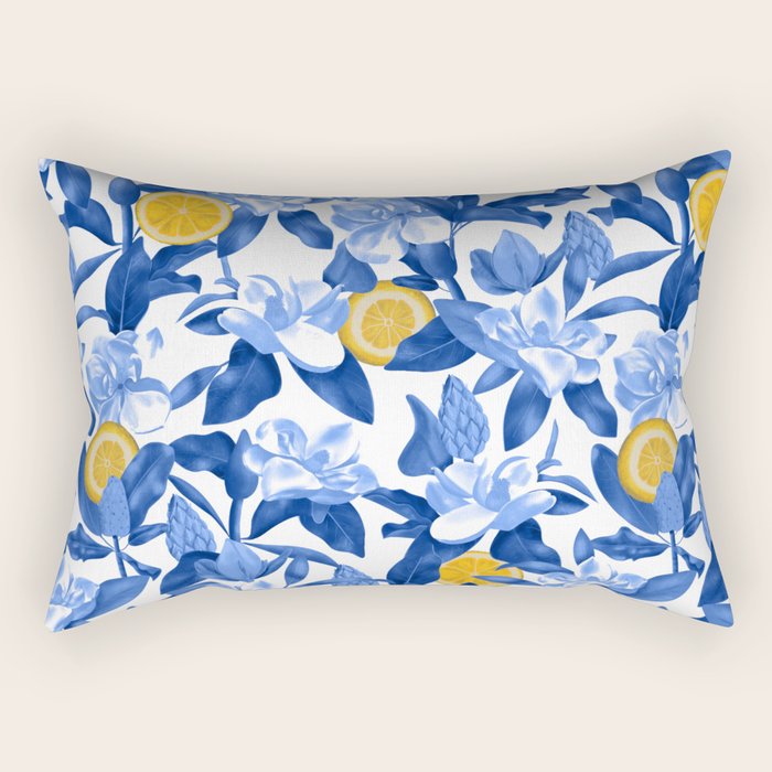 Porcelain Magnolias Flowers and Lemons Rectangular Pillow Gallery Image 2