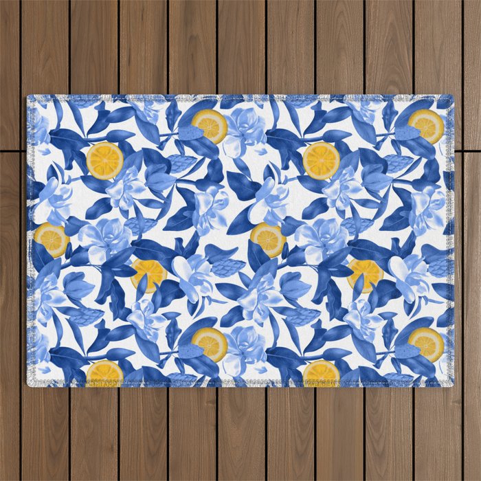 Porcelain Magnolias Flowers and Lemons Outdoor Rug Gallery Image 1