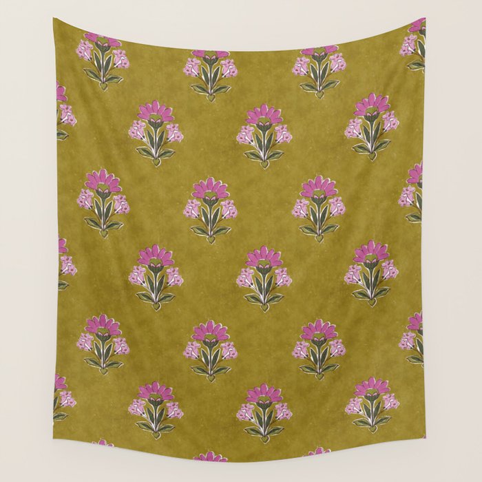 Block pink floral  Wall Tapestry Gallery Image 1