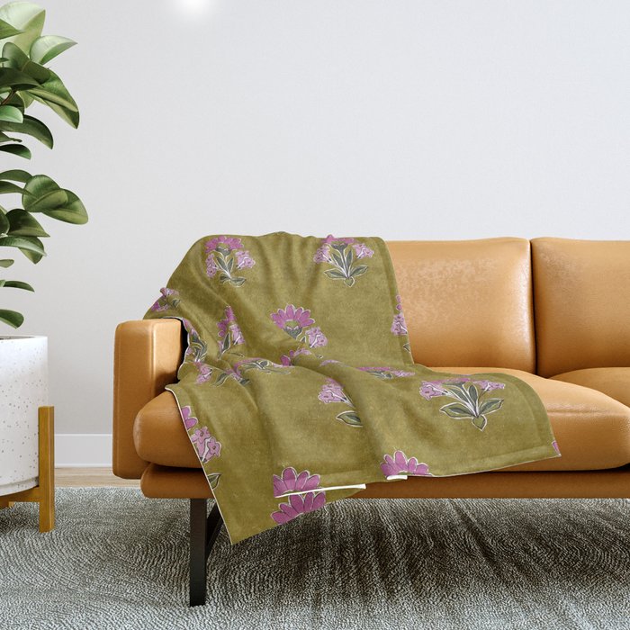 Block pink floral  Throw Blanket Gallery Image 1