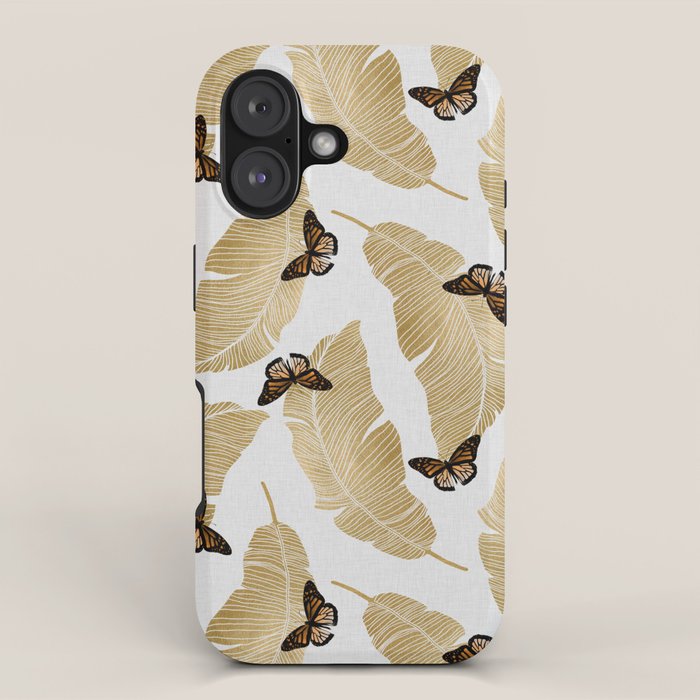 Butterfly & Palm Leaf, Gold Wall Art iPhone Case Gallery Image 1