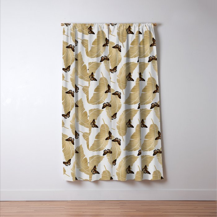 Butterfly & Palm Leaf, Gold Wall Art Window Curtain Gallery Image 3