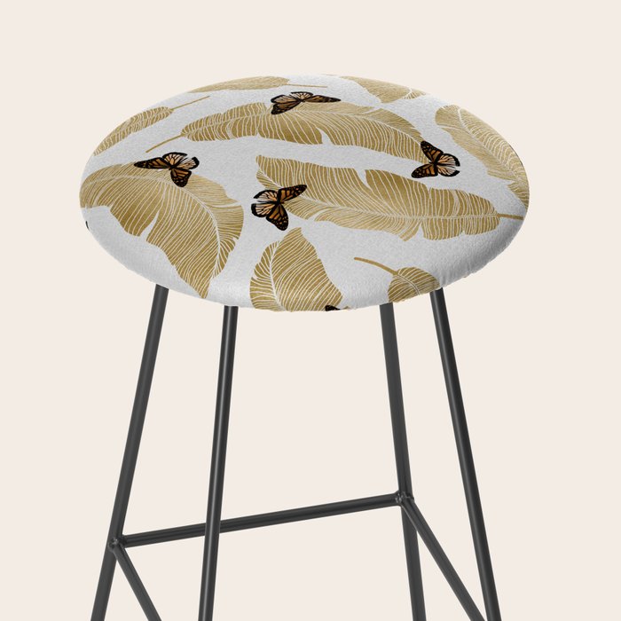 Butterfly & Palm Leaf, Gold Wall Art Stool Gallery Image 2