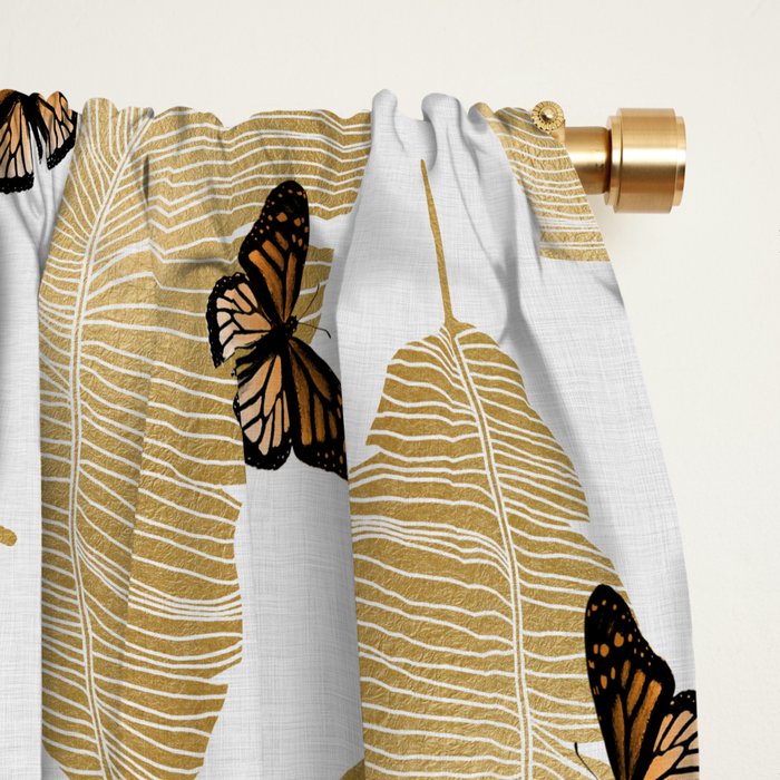Butterfly & Palm Leaf, Gold Wall Art Window Curtain Gallery Image 2