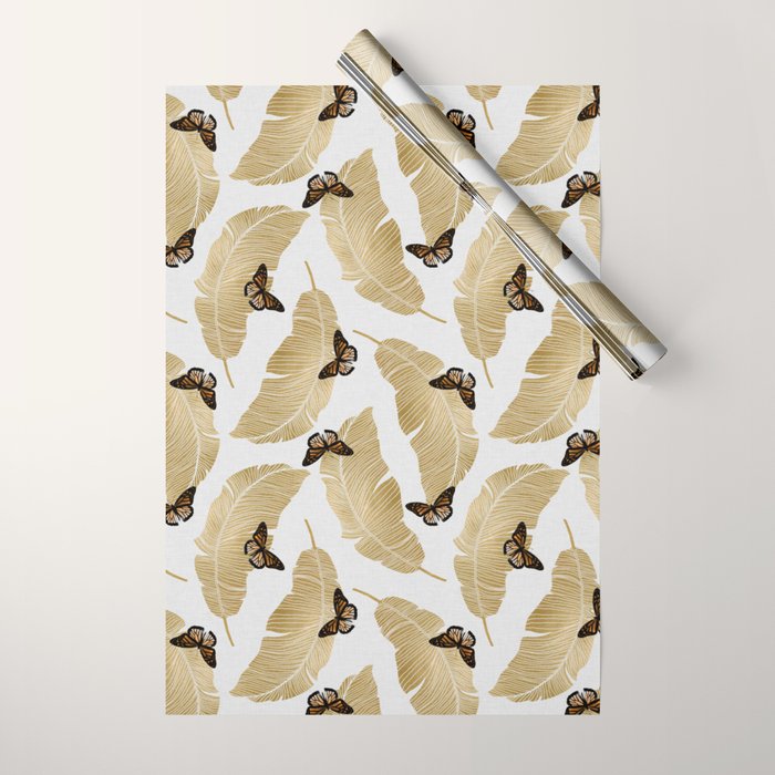 Butterfly & Palm Leaf, Gold Wall Art Wrapping Paper