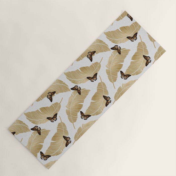 Butterfly & Palm Leaf, Gold Wall Art Yoga Mat